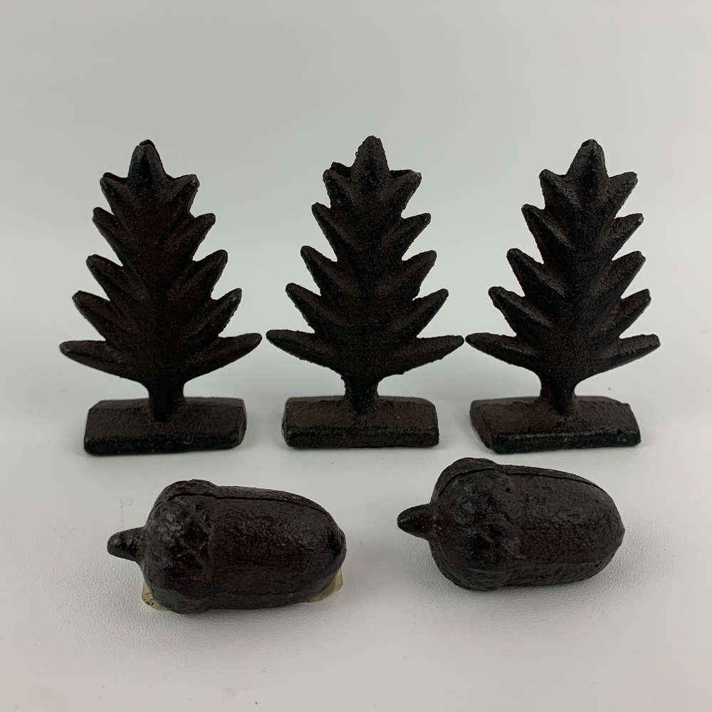 Tree & Acorn Cast Iron Place Card Holders Set of 5 Fall Autumn Nature Folk